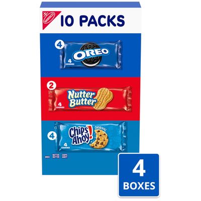 Nabisco Cookies Variety Pack, OREO, Nutter Butter, CHIPS AHOY!, 40 Snack Packs 4 Cookies Per Pack, 4 Boxes
