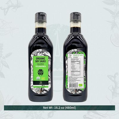 Soeos Organic Low Sodium Soy Sauce 16.2oz 480ml, USDA Organic, Naturally Brewed Soy Sauce, Soy Sauce Organic, Dark Soy Sauce, Pure Ingredients, Marinade for Meat &amp; Vegetables., Black
