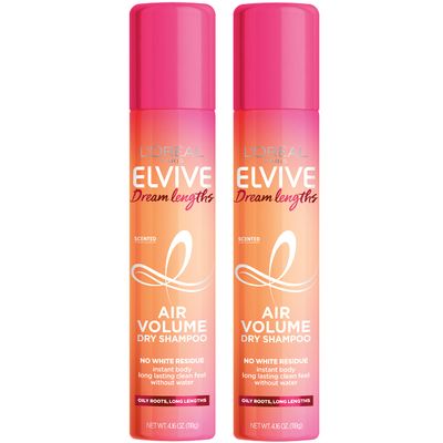 L&#39;Oreal Paris Elvive Dream Lengths Air Volume Dry Shampoo Instantly Absorbs Oil, Long-Lasting Clean Feel, No White Residue, Instant Body, Sulfate, Paraben, Dye, Silicone Free Pack of 2, 8.32 oz