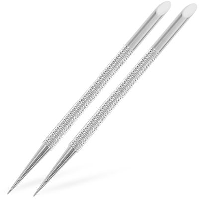 Balacoo 2 pcs Metal Silver Cuticle Pusher Nail Polish Remover:Stainless Steel Manicure Pedicure Cleaner Tool For Fingernail and Toenail, 12.10X0.60X0.50CM