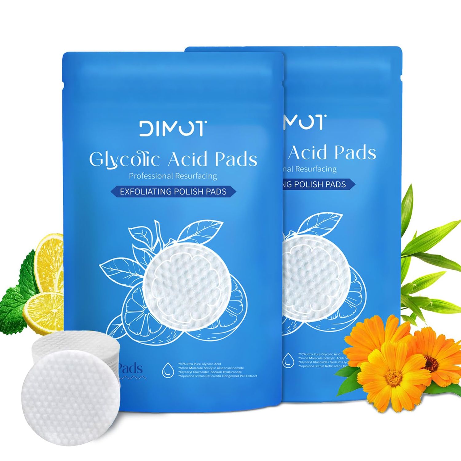 Glycolic Acid Pads, 2PCS 10 Advanced Pure Glycolic Acid &amp; 2 Salicylic Acid, Exfoliating Peel 80 Pads for Face with Deep Cleaning Effect, Reduces Blackheads, Keeps Skin Smooth