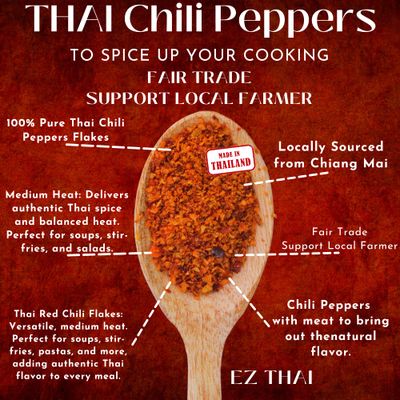 EZ THAI - Chili Pepper Flakes 3.5oz - Thai Red Chilli Crushed Powder Seasoning Spice for Chinese, Mexican, &amp; Asian Cooking Cuisine - Pizza, Seafood, Pasta, BBQ Sauce, Noodle Soup