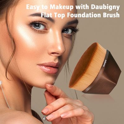 Foundation Makeup Brush Flat Top Kabuki Hexagon Face Blush Liquid Powder Foundation Brush for Blending Liquid, Cream or Flawless Powder Cosmetics with Bonus Protective Case Champagne