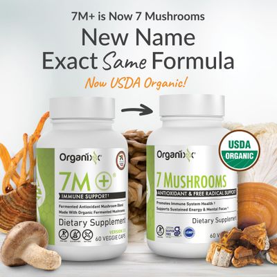 Organixx USDA Organic Mushroom Supplement, 7 Fermented Mushrooms - Lions Mane, Shiitake, Cordyceps, Turkey Tail, Reishi - for Immune &amp; Digestion Support, 60 Vegetarian Capsules