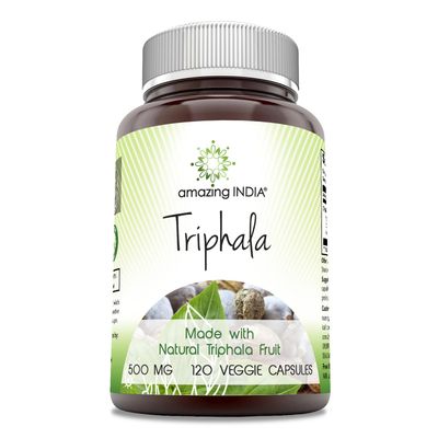 Amazing India Natural Triphala Supplement 500 Mg per Serving 120 Veggie Capsules Non-GMO Gluten-Free Made in USA