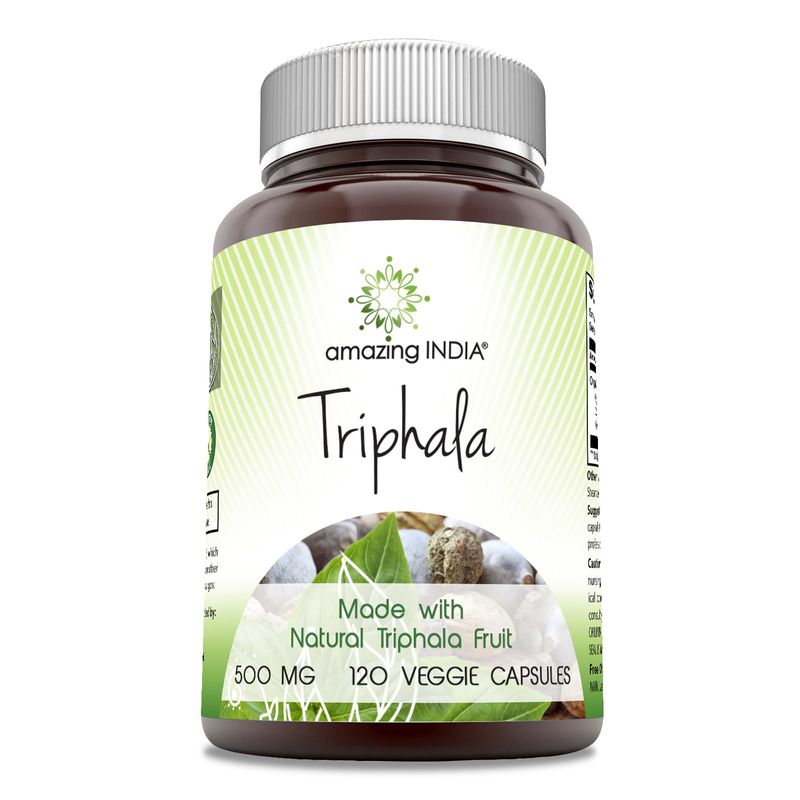 Amazing India Natural Triphala Supplement 500 Mg per Serving 120 Veggie Capsules Non-GMO Gluten-Free Made in USA
