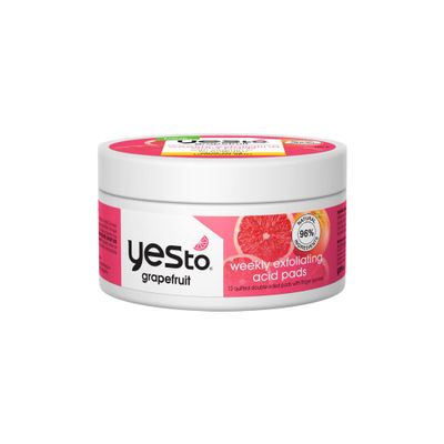 Yes To Grapefruit Weekly Acid Pads, Brightening &amp; Exfoliating Treatment That Glows Skins, Improves Tone &amp; Texture, With Antioxidants, AHAs &amp; BHAs, Natural, Vegan &amp; Cruelty Free, 12-Count