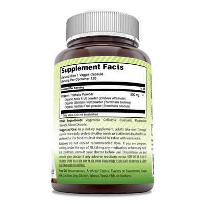 Amazing India Natural Triphala Supplement 500 Mg per Serving 120 Veggie Capsules Non-GMO Gluten-Free Made in USA