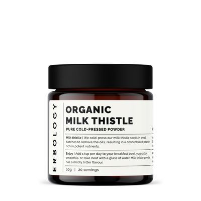 Erbology Organic Milk Thistle Powder 2.1 oz - 20 Servings - 180mg Silymarin per Serving - Liver Health - Cold-Pressed from 100 Milk Thistle Seeds - Sustainably Sourced in Europe - Vegan - GMO-Free