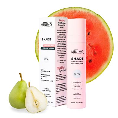 Minimo Shade SPF50 Hydrating Sunscreen Mist Brightens Dark Spots Soothing Spray, Travel Size Serum refreshing hydrating Spray for Sensitive Skin 3.38 fl oz