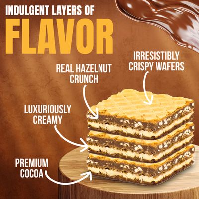 Five Layer Crispy Wafer Squares filled with Creamy Hazelnut with Real Hazelnut Pieces, Decadent Cocoa, and Indulgent Vanilla Cream - Individually Wrapped, Perfect Gourmet Snacks - Imported from Tur...