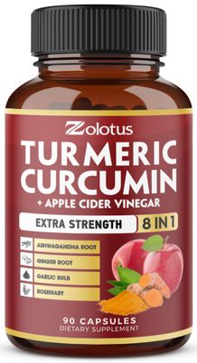 7 in 1 Turmeric Curcumin Apple Cider Vinegar Capsules, 3 Month Supply with Ashwagandha, Ginger, Garlic Bulb, 95 Standardized Curcuminoids, Joint &amp; Absorption Support