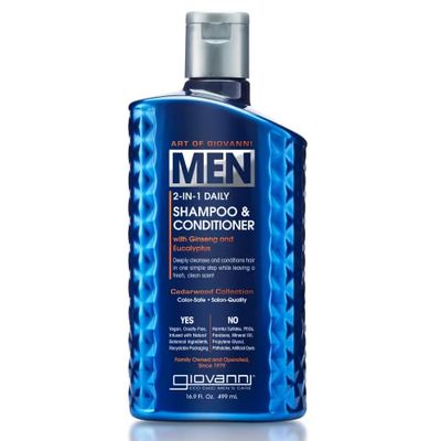 Giovanni Mens 2-in-1 Daily Body Wash &amp; Facial Cleanser, 16.9 oz., with Ginseng and Eucalyptus, Deeply Cleanses &amp; Moisturizes for Hydrated Skin, Vegan-Friendly, Mens Cedarwood Collection