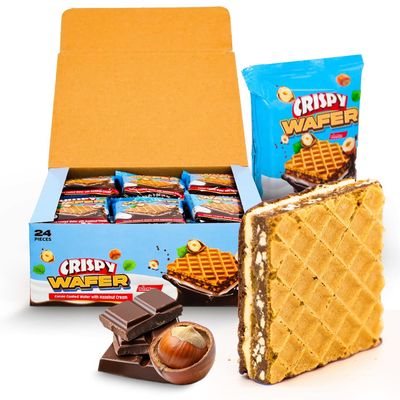 Five Layer Crispy Wafer Squares filled with Creamy Hazelnut with Real Hazelnut Pieces, Decadent Cocoa, and Indulgent Vanilla Cream - Individually Wrapped, Perfect Gourmet Snacks - Imported from Tur...