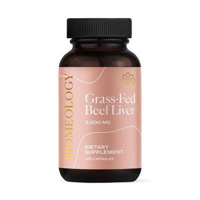 Biomeology Grass-Fed Beef Liver Capsules 120 Pills, 750mg from Pasture-Raised Cattle for Wellness &amp; Fertility Support - Rich in B12, CoQ10, B Vitamins &amp; Amino Acids
