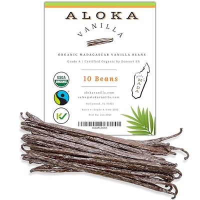 10 Organic Madagascar Vanilla Beans Grade A Bourbon Vanilla Pods Gourmet Whole Vanilla Beans for Baking, Cooking &amp; Extract Making Rich Aroma &amp; Flavor
