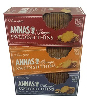 Annas Swedish Thins Assortment, Six 5.25oz boxes, 2 each of 3 flavors, 2 Ginger, 2 Orange &amp; 2 Almond Thins
