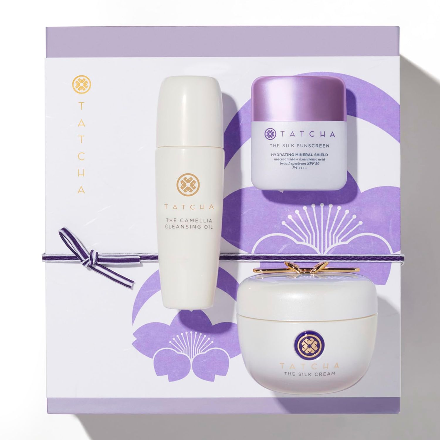 Tatcha Nourishing Care Set for Softer, Firmer-Looking Skin Silk Cream, Mini Camellia Cleansing Oil, and Mini Silk SPF 180 Value
