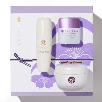 Tatcha Nourishing Care Set for Softer, Firmer-Looking Skin Silk Cream, Mini Camellia Cleansing Oil, and Mini Silk SPF 180 Value