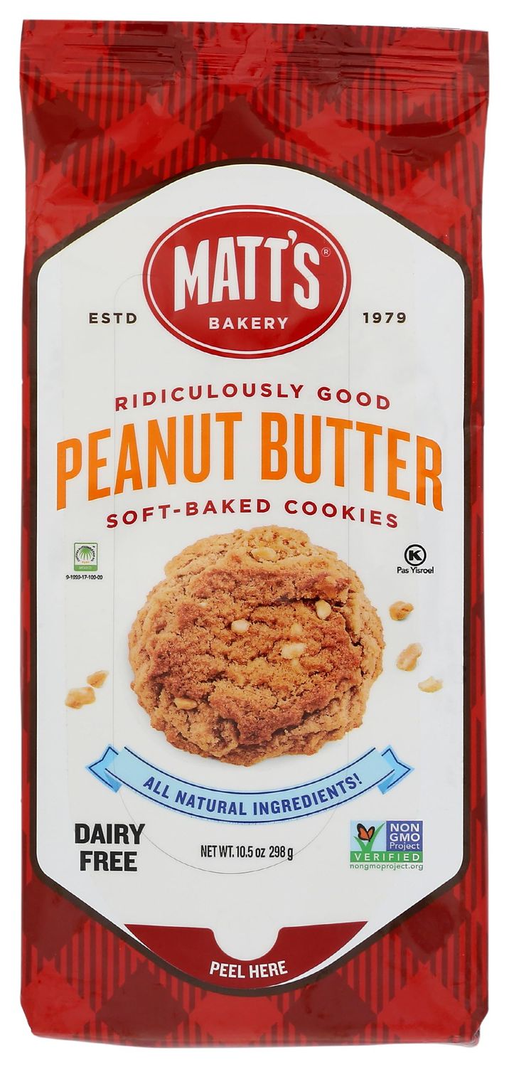 Matt&#39;s Bakery Peanut Butter Soft-Baked Cookies, All Natural, Kosher, Non-GMO, 10.5 Ounce Pack of 6