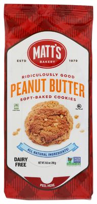 Matt&#39;s Bakery Peanut Butter Soft-Baked Cookies, All Natural, Kosher, Non-GMO, 10.5 Ounce Pack of 6