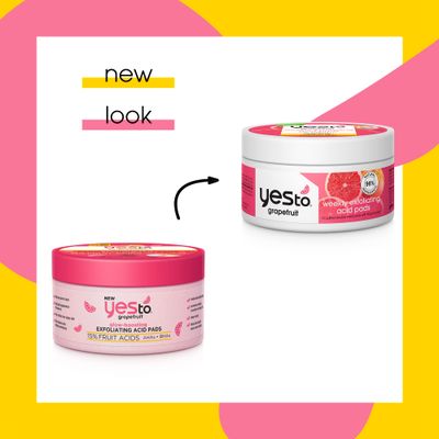 Yes To Grapefruit Weekly Acid Pads, Brightening &amp; Exfoliating Treatment That Glows Skins, Improves Tone &amp; Texture, With Antioxidants, AHAs &amp; BHAs, Natural, Vegan &amp; Cruelty Free, 12-Count