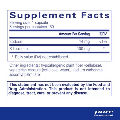 Pure Encapsulations R-Lipoic Acid Stabilized Hypoallergenic Supplement with Enhanced Antioxidant Protection and Metabolic Support 60 Capsules