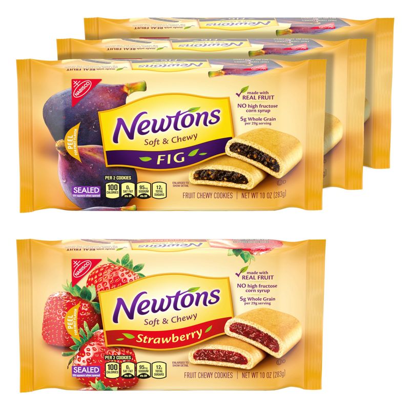 Newtons Soft &amp; Fruit Chewy Fig &amp; Strawberry Cookies Variety Pack, Fig Bars, Strawberry Bars, 4 Packs