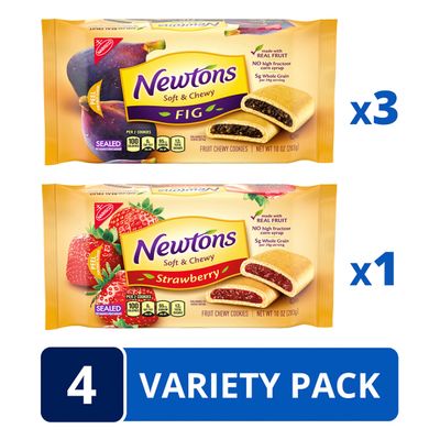 Newtons Soft &amp; Fruit Chewy Fig &amp; Strawberry Cookies Variety Pack, Fig Bars, Strawberry Bars, 4 Packs