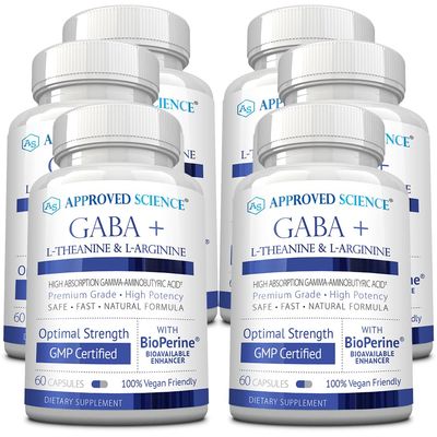 Approved Science GABA - Promote Calm, Improve Sleep, Boost Mood - GABA, L-Theanine, L-Arginine, Vitamin B6, BioPerine - High Absorption - 360 Capsules - Vegan