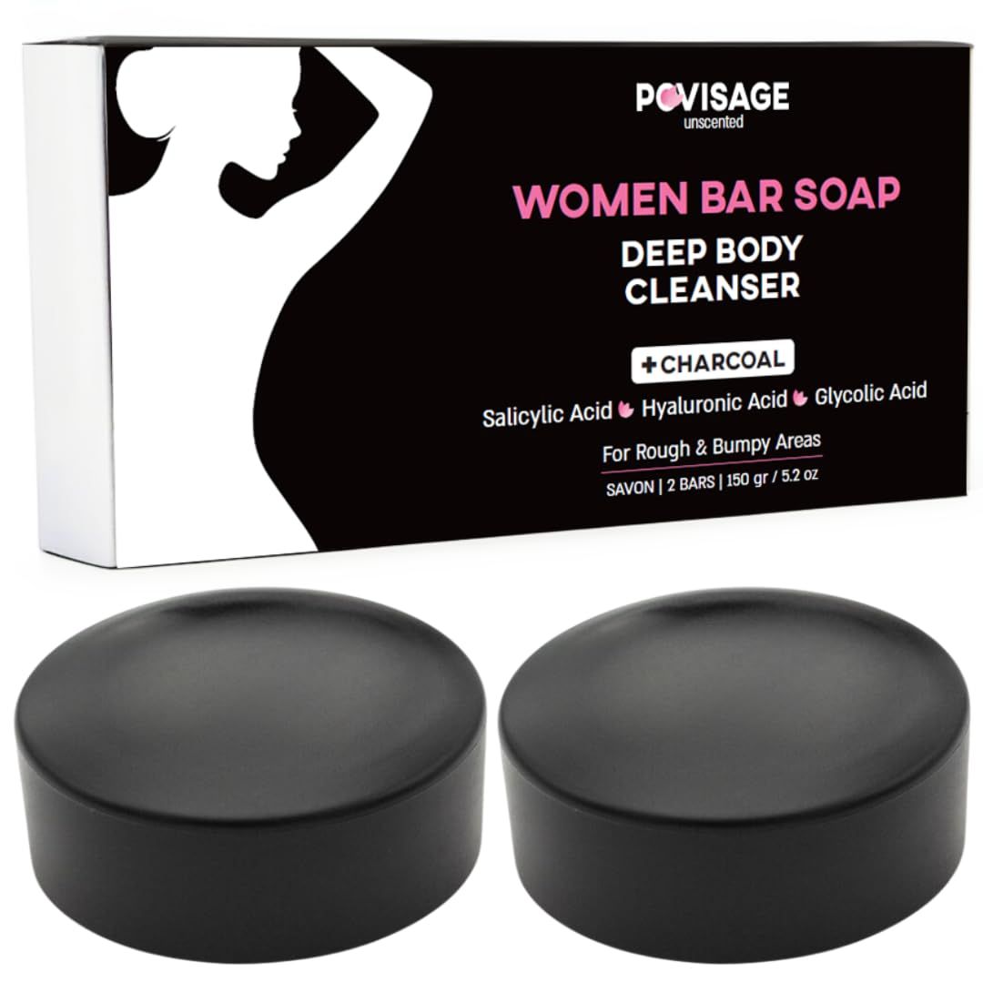 POVISAGE Unscented Body Bar Soap for Women with Oily Skin - Charcoal, Salicylic Acid, Hyaluronic Acid &amp; Glycolic Acid for Deep Clean &amp; Clear Skin