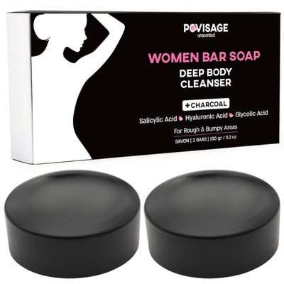POVISAGE Unscented Body Bar Soap for Women with Oily Skin - Charcoal, Salicylic Acid, Hyaluronic Acid &amp; Glycolic Acid for Deep Clean &amp; Clear Skin