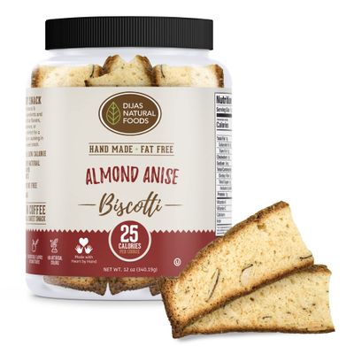DIJAS Natural Foods, Individually Wrapped Fat Free Biscotti Cookies, All Natural Preservative Free Ingredients, Delicious Low Calorie Snack 12 oz, Almond Anise