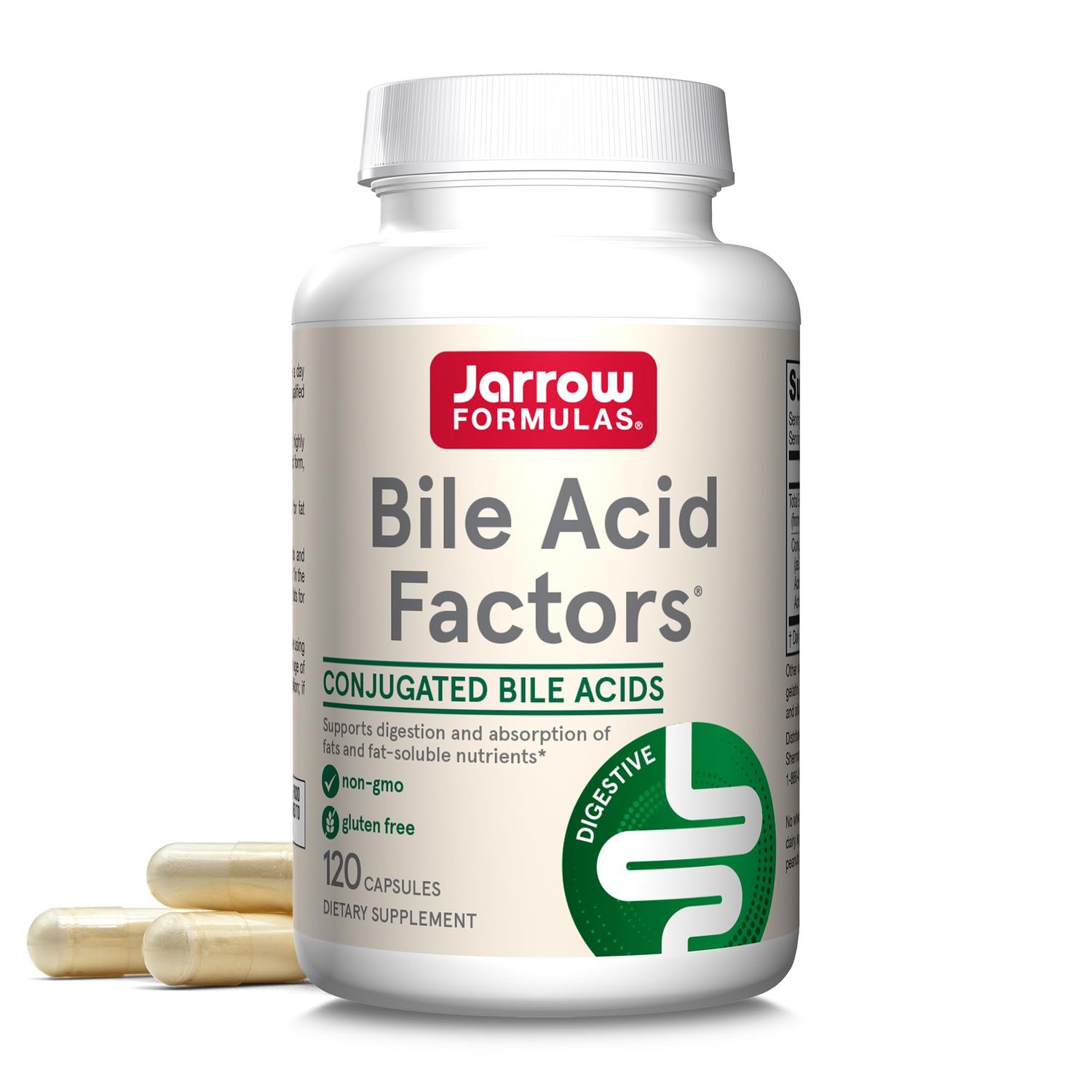 Jarrow Formulas Bile Acid Factors 1000 mg With Conjugated Bile Acids, Dietary Supplement for Digestion Support and Absorption of Fats &amp; Fat-Soluble Nutrients, 120 Capsules, 30 Day Supply