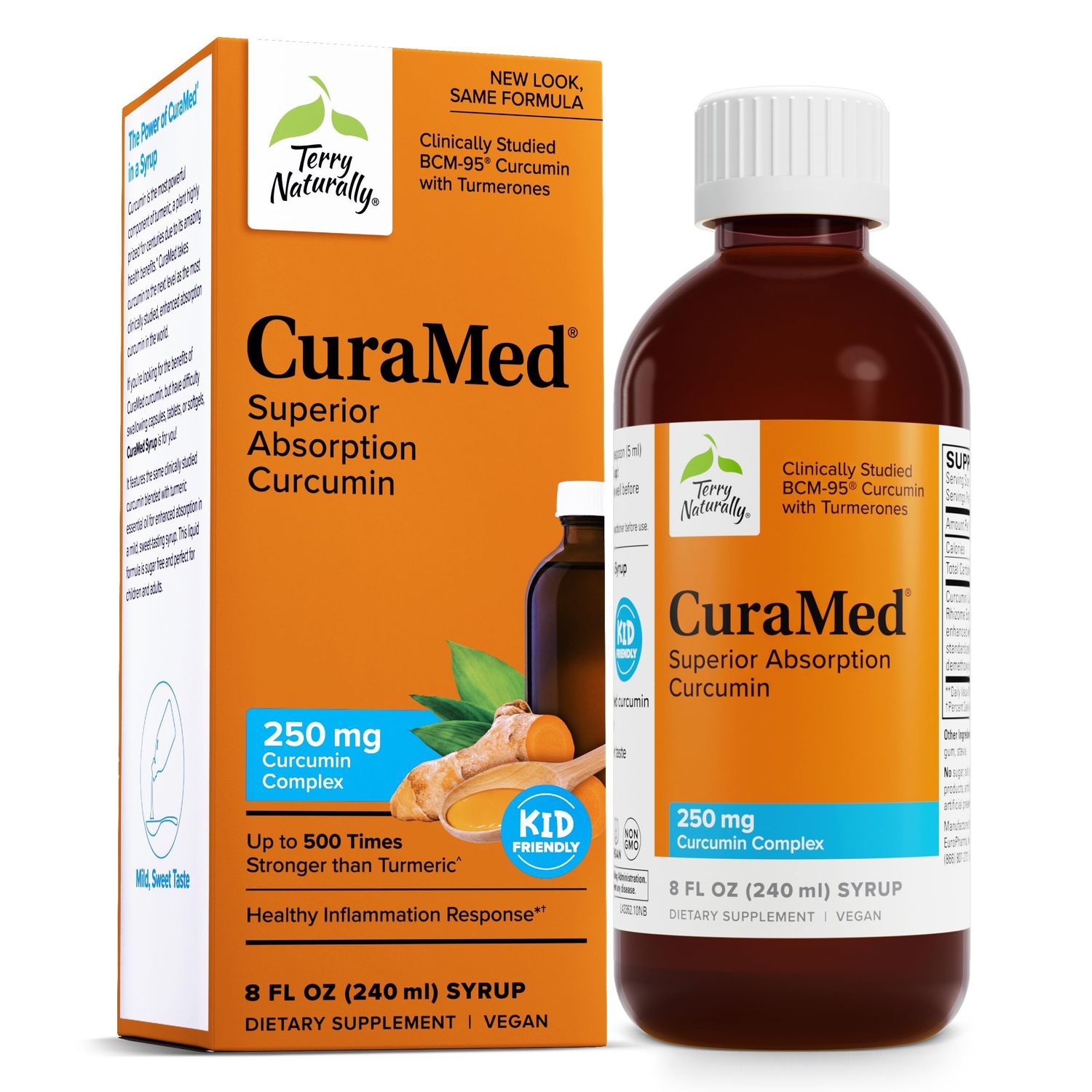 Terry Naturally CuraMed Syrup - Brain &amp; Immune Health Support Supplement - Curcumin Absorption Formula with Turmeric Essential Oil - Gluten-Free &amp; Vegan Supplement - 8 fl oz