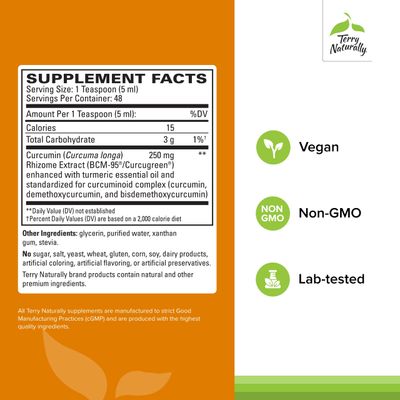 Terry Naturally CuraMed Syrup - Brain &amp; Immune Health Support Supplement - Curcumin Absorption Formula with Turmeric Essential Oil - Gluten-Free &amp; Vegan Supplement - 8 fl oz