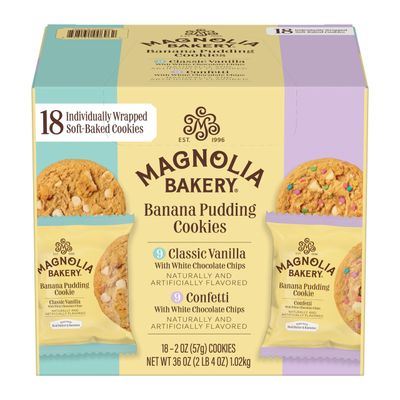 Magnolia Bakery Banana Pudding Cookies Value Pack, 2 Ounce Pack of 18, Soft-Baked, Classic Vanilla, Confetti, Individually Wrapped