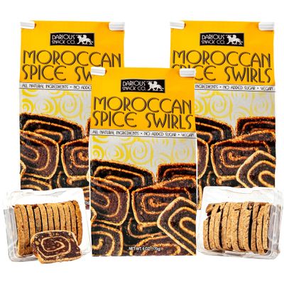 Darious Snack Co VEGAN and PALEO Moroccan Spice Date Swirls for Delicious BreakFast, Slightly Sweet And Savory Snacks, All Natural Ingredients, Holiday Food Gifts, 3 Pack - 6 oz Each Bag