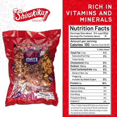 Shirakiku Hot Mate Japanese Rice Cracker Oriental Asian Arare Rice Crackers with Glutinous Rice, Wasabi Green Peas, and Soy Sauce Mixed Flavor, 16 oz. Pack of 1
