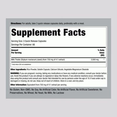 Piping Rock Milk Thistle Supplement 3000mg 200 Capsules Concentrated Herbal Extract Non-GMO, Gluten Free