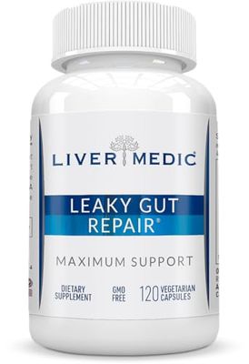 Liver Medic Leaky Gut Repair Supplement - Glutamine, Slippery Elm, Quercetin, Licorice Root. Supports IBS, Heartburn, Bloating, Gas, Constipation, SIBO, Energy Levels, 120CT