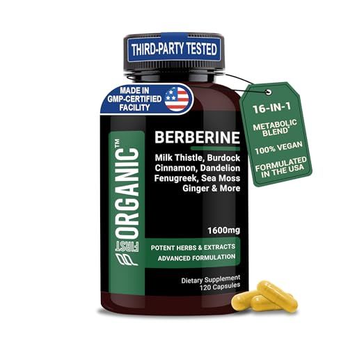 Berberine HCL Complex 1600mg - 120 Capsules - Supports Cardiovascular, Liver &amp; Gut Health with Ceylon Cinnamon, Milk Thistle &amp; Gut Blend - Third-Party Tested, Vegan, Non-GMO, Gluten-Free