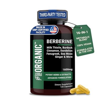 Berberine HCL Complex 1600mg - 120 Capsules - Supports Cardiovascular, Liver &amp; Gut Health with Ceylon Cinnamon, Milk Thistle &amp; Gut Blend - Third-Party Tested, Vegan, Non-GMO, Gluten-Free