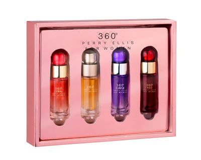 Perry Ellis 360 Women mini gift set - 4-pack of .25 fl oz EDP travel sprays 360 Women, 360 Coral, 360 Purple, 360 Red