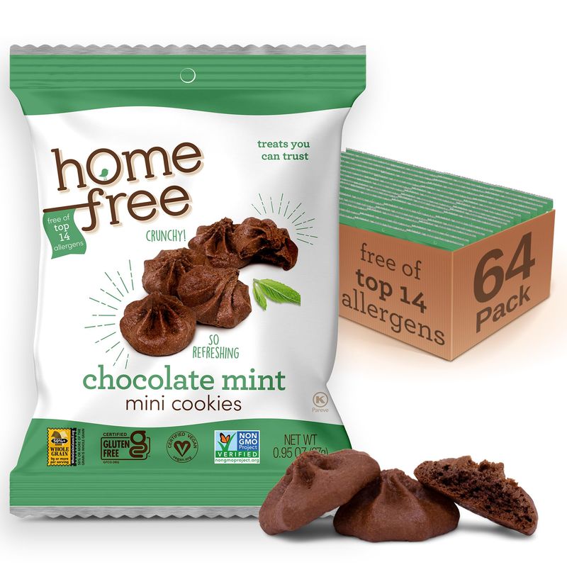 Homefree Chocolate Mint Mini Cookies, Gluten Free, Nut Free, Vegan, Individually Wrapped Packs, School Safe and Allergy Friendly Snack, 0.95 oz. Pack of 64