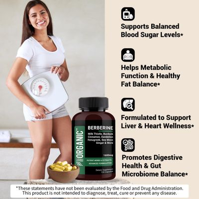 Berberine HCL Complex 1600mg - 120 Capsules - Supports Cardiovascular, Liver &amp; Gut Health with Ceylon Cinnamon, Milk Thistle &amp; Gut Blend - Third-Party Tested, Vegan, Non-GMO, Gluten-Free