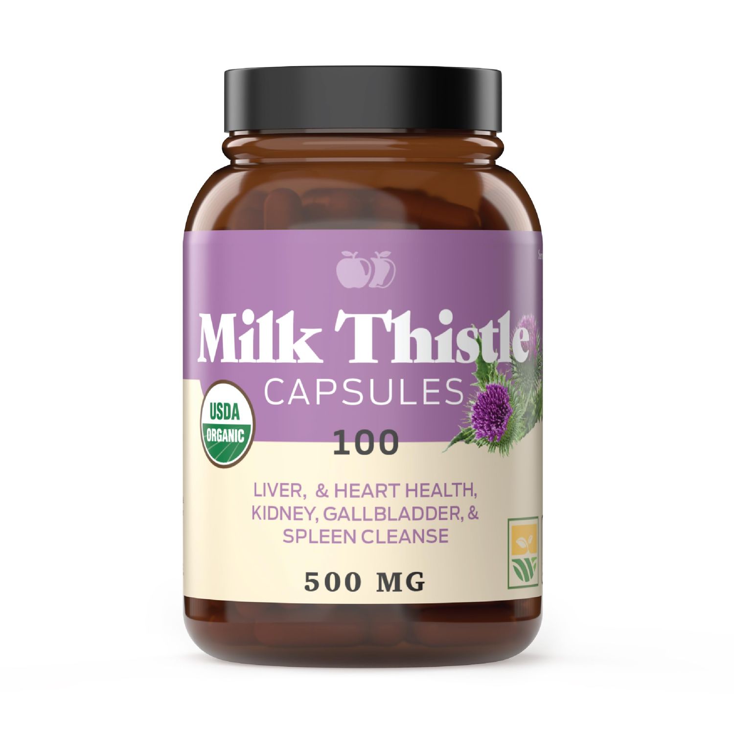 Complete Natural Products Pure Organic Milk Thistle Capsules - 500 mg Silymarin Powder 100 Pills
