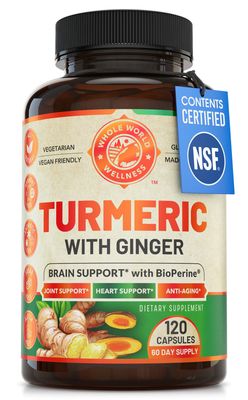 Organic Turmeric Curcumin with Ginger &amp; Black Pepper, 2 Month Supply. Supports Heart Health, Brain Health &amp; Joint Health. Max Absorption Turmeric Supplement. NSF Certified, Made in USA. 120 Capsules.