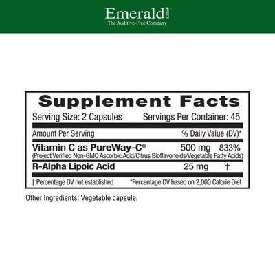 EMERALD LABS PureWay-C - Liver & Immune Support Supplement with R-Alpha Lipoic Acid - Fast-Absorbing Vitamin C - 90 Vegetable Capsules 45-Day Supply