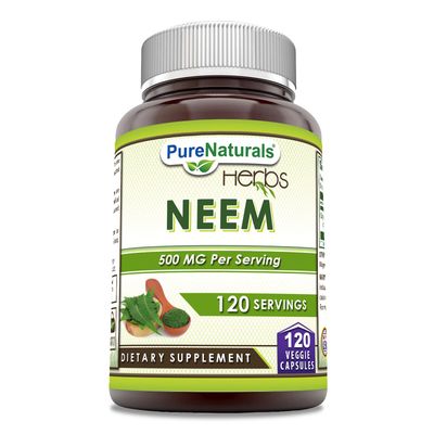 Pure Naturals Neem Made with Natural Neem Leaf 500mg 120 Veggie Capsules Supplement Non-GMO Gluten Free Made in USA Ideal for Vegetarians